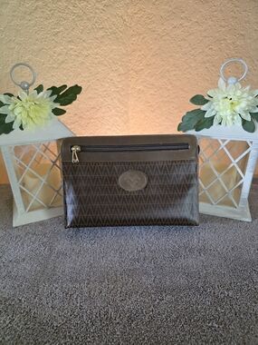 Mario Valentino Brown Leather-Trim Pouch